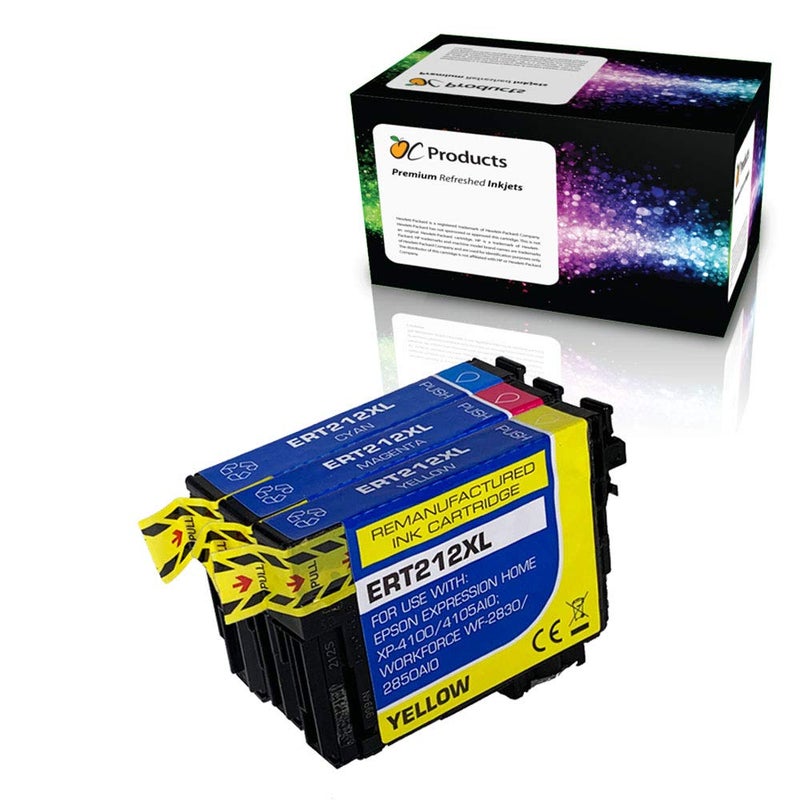 OCProducts Remanufactured Ink Cartridge Replacement 3 Pack for Epson 212 212XL for XP-4100 XP-4105 WF-2830 WF-2850 (3 Color) - Image 1